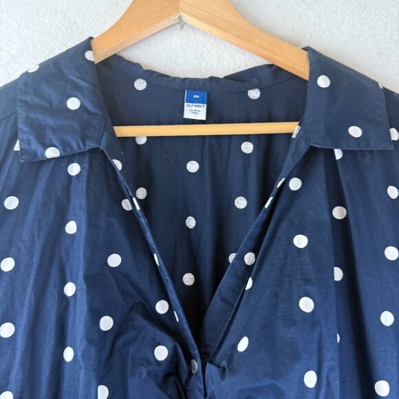 Old Navy Women's Shirt Dress Midi Polka Dot Cut Out Sides Button Front Navy 3X - Picture 6 of 14